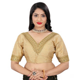 Banglory embroidery blouse (beige), half sleeve, v-neck, free size