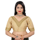 Banglory embroidery blouse (beige), half sleeve, v-neck, free size