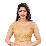 Beige satin sleeveless blouse with embroidery, women's ready-made free size fashion