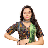 Navy Blue Cotton Blend Readymade Blouse for women, short sleeve V-neck style, plain pattern, free size