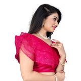 Pink nylon sleeveless v-neck diamond work readymade blouse (free size)