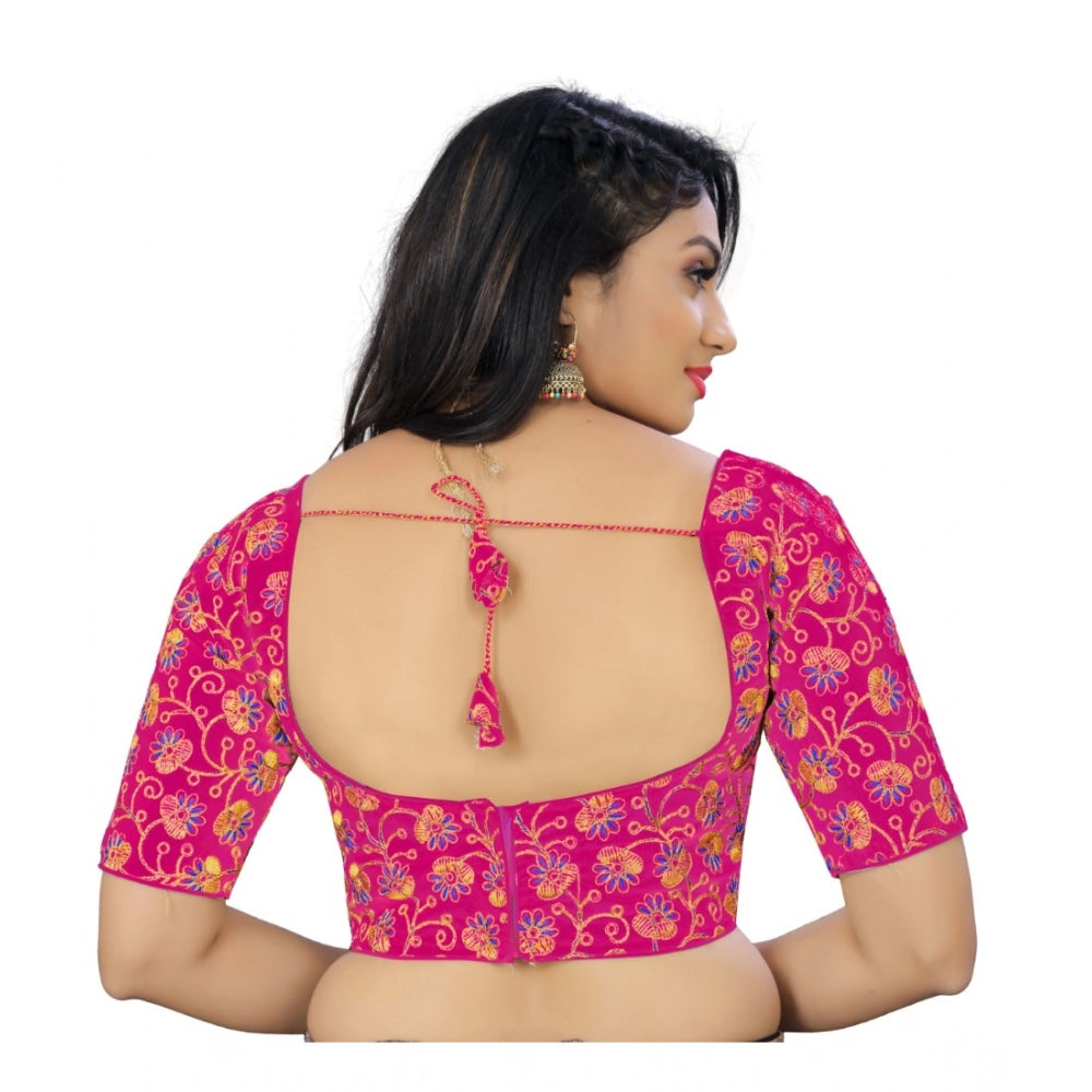Phantom cording pink free size readymade blouse with half sleeves and round neck, stitched blouse detail on model
