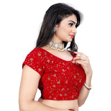 Red velvet short-sleeve sequin blouse for women (free size)