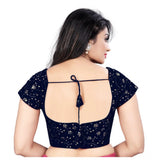 Navy-blue velvet sequin blouse, short sleeves, free size for women's fashion