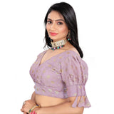 Lavender Jimmy Choo embroidered blouse, free size, half sleeve V-neck