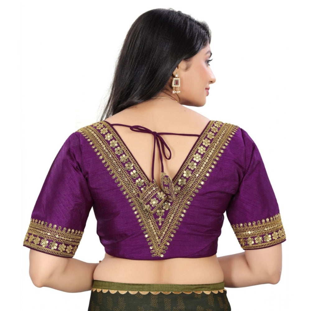 Magenta Banglory embroidered blouse, free size, half sleeve V-neck