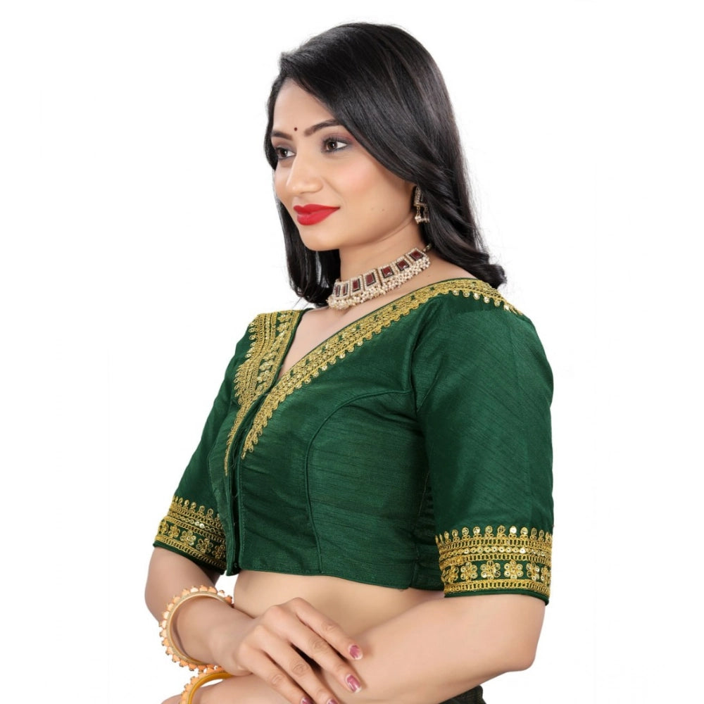 Green Banglory embroidered blouse, half sleeve v-neck style, ready-made women's fashion