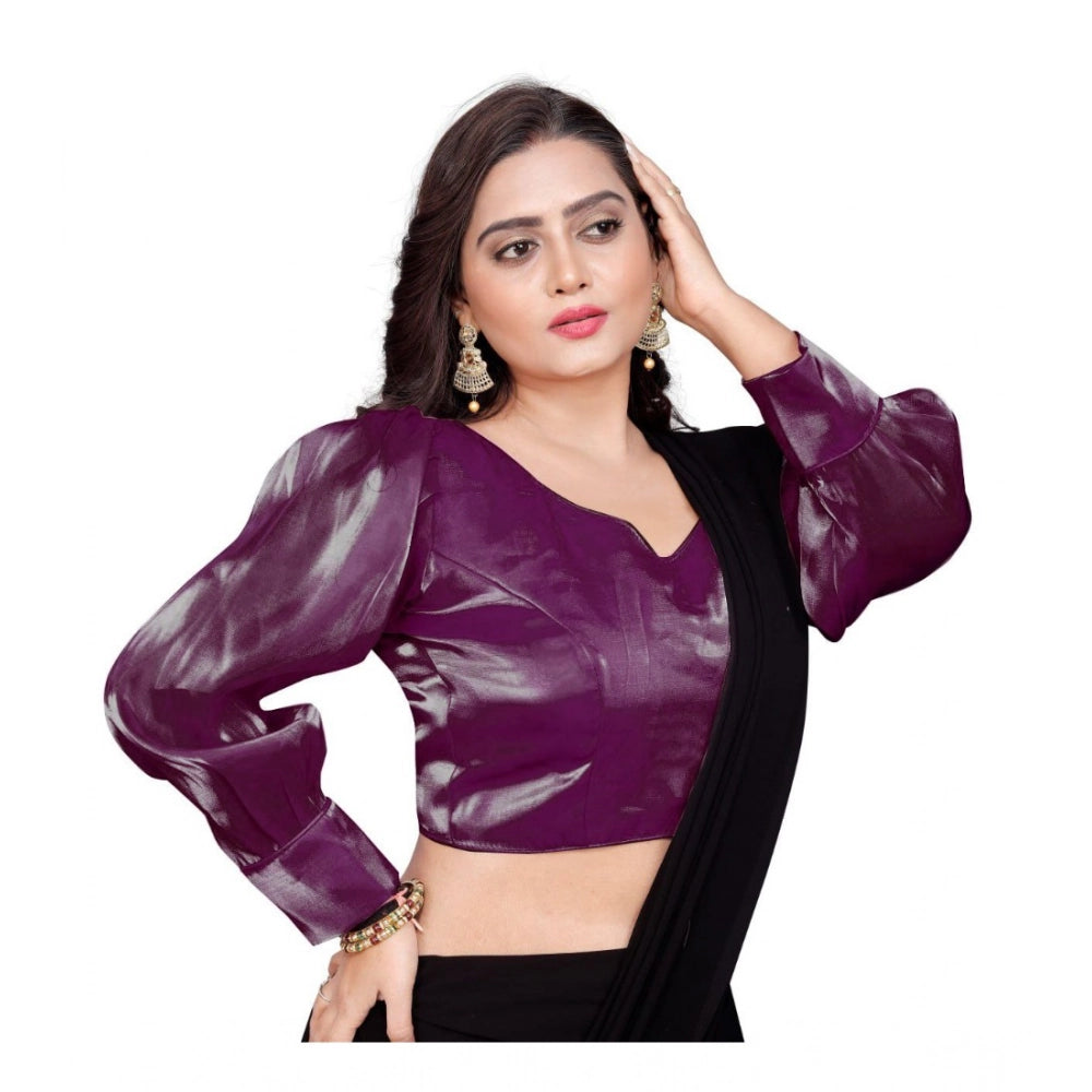 Magenta organza long-sleeve blouse (free size), plain design for women's formal wear