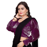 Magenta organza long sleeve v-neck blouse for women, free size, plain pattern