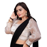 Black organza long-sleeve v-neck blouse, free size ready-made for women