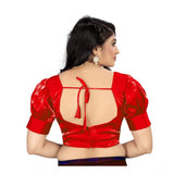 Red organza blouse, half sleeve v-neck, free size for women