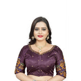 Purple Malai Silk women's blouse, half sleeve, round neck, floral pattern