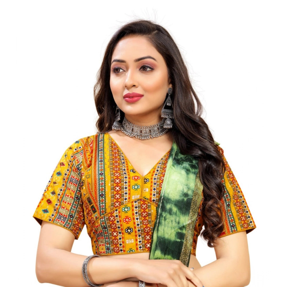 Mustard cotton blend readymade blouse for women, short sleeve v-neck design, free size