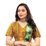 Mustard cotton blend readymade blouse for women, short sleeve v-neck design, free size