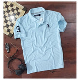 Sky Blue cotton polo neck t-shirt for men - solid half sleeve design