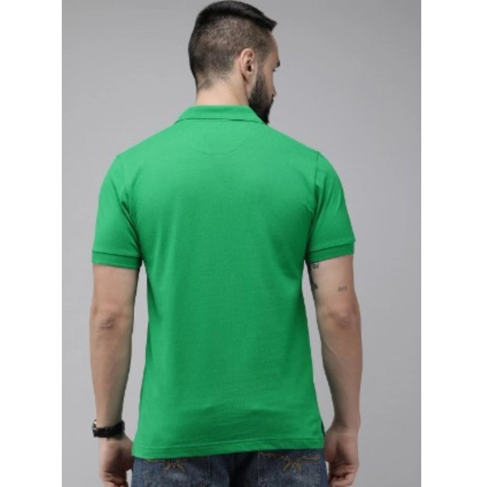Green Cotton Men's Half Sleeve Solid Polo T-Shirt (Regular Fit) - casual wear, solid color design on display