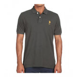 Dark grey solid cotton polo neck men's casual half sleeve t-shirt on hanger