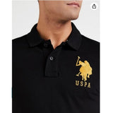 Black cotton half sleeve polo neck t-shirt for men, solid design