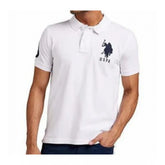 White cotton men's casual half-sleeve polo neck t-shirt with solid design, regular fit
