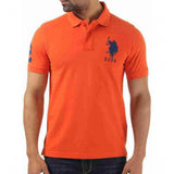 Orange cotton men's casual half-sleeve polo neck T-shirt with regular fit, solid pattern