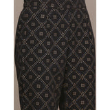 Black crepe ethnic motifs kurti pant and dupatta set with band collar and 3-4th sleeve length