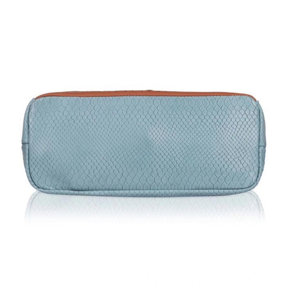 Grey faux leather textured tote bag with zipper closure and dual handle