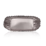 Silver grey faux leather textured handbag with dual handle and zipper closure