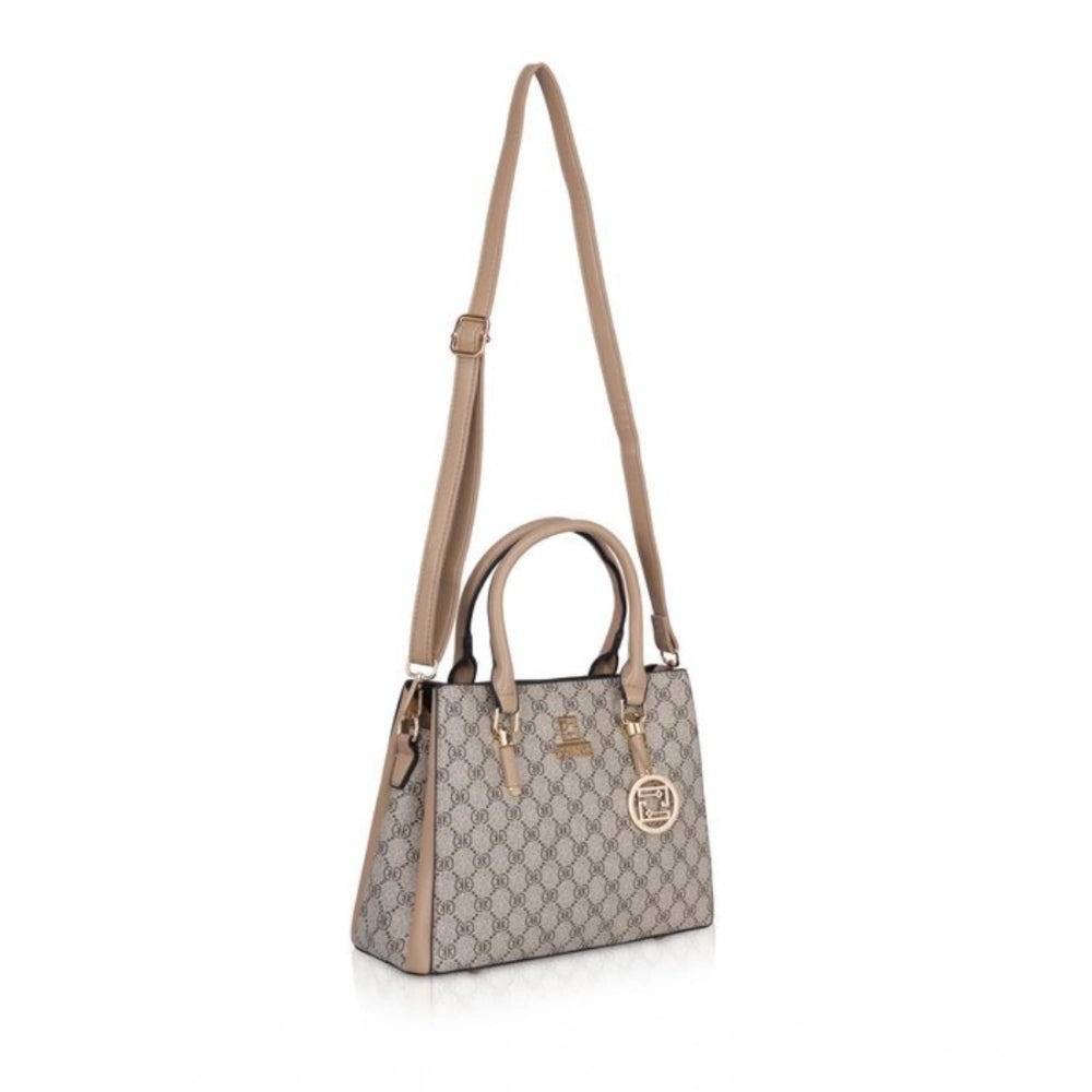 Hilver faux leather printed handbag with dual handle, synthetic lining, and zipper closure