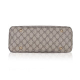 Coffee faux leather printed handbag with dual handle, synthetic lining, zipper closure