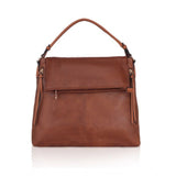Brown faux leather sling bag, solid pattern with dual handle straps