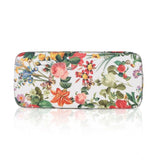 White Orang faux leather printed handheld bag with dual handle, synthetic inner material, and zipper closure