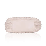 Beige White faux leather textured handbag with dual handle, zipper closure