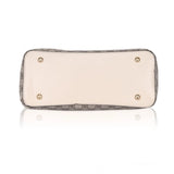 Beige faux leather printed handbag with dual handle, synthetic lining, zipper closure - fashion accessory on display