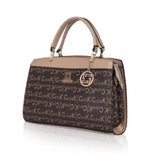 Hilver faux leather printed handbag with dual handle, synthetic lining, and zipper closure