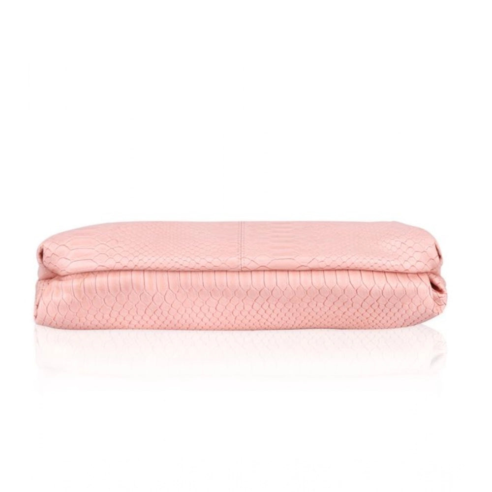 Pink faux leather textured sling bag with dual handle, synthetic lining, zipper closure