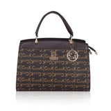 Coffee Faux Leather Printed Women's Handbag with dual handle, synthetic inner material, zipper closure
