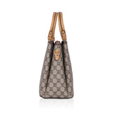 Faux leather printed handbag (camel), synthetic lining, dual handle, zipper closure