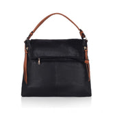 Black faux leather sling bag with dual handle, solid pattern for women's accessories