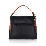 Black faux leather sling bag with dual handle, solid pattern for women's accessories