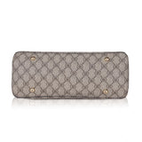 Camel faux leather printed handbag with dual handle, synthetic lining and zipper closure