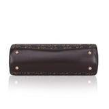 Coffee faux leather printed women's handbag with dual handle, synthetic lining, and zipper closure