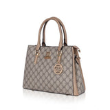 Faux leather Hilver printed handbag, synthetic lining, dual handle design for women's fashion accessory with zipper closure