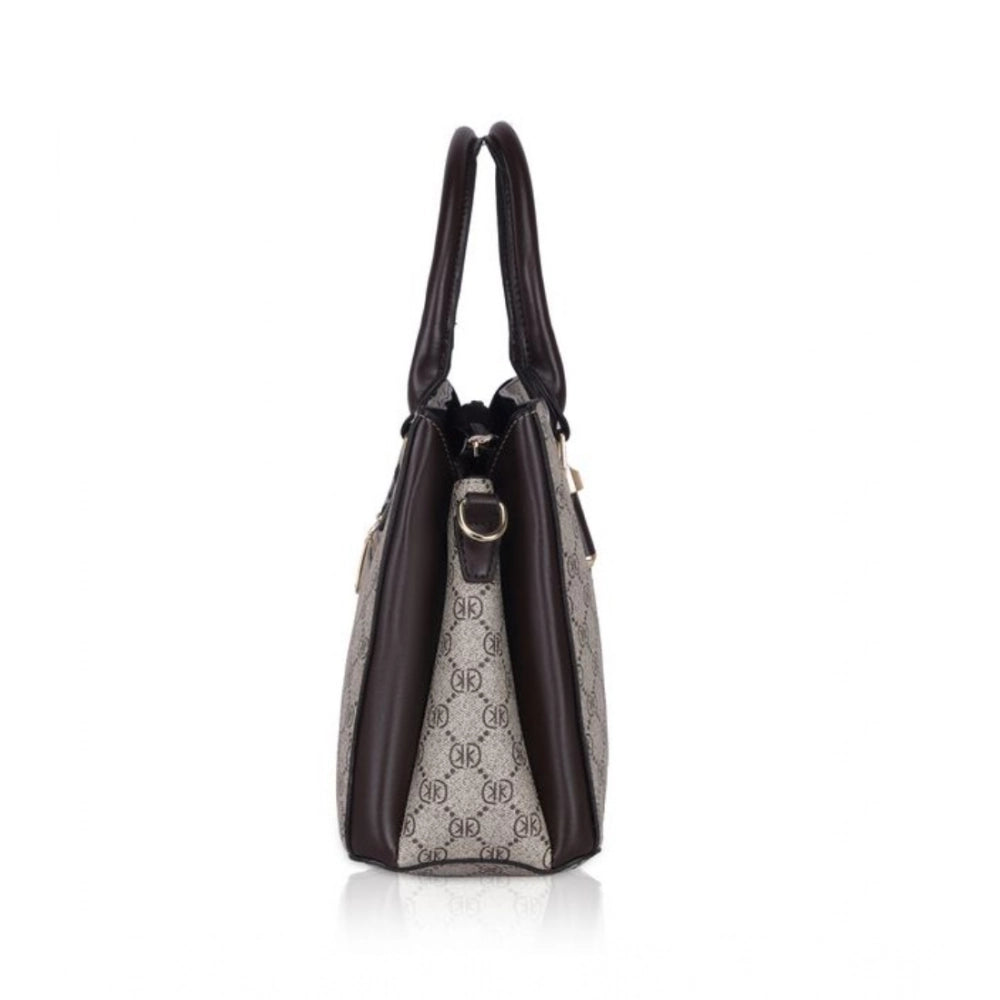 Faux leather printed coffee handbag for women, dual handle design with zipper closure