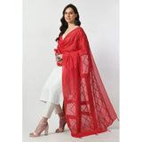 Rani colored Chanderi self-design dupatta for festive occasions, free size