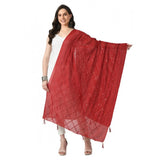 Maroon Chanderi self-design dupatta for festive occasions, free size length