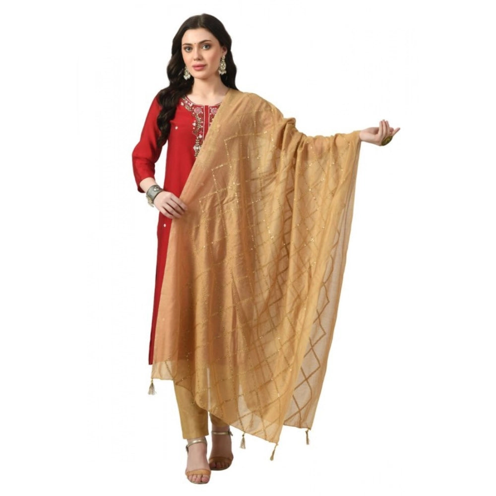 Gold Chanderi self-design dupatta for women's festive occasions, free size length, variations in product color may occur