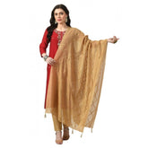 Gold Chanderi self-design dupatta for women's festive occasions, free size length, variations in product color may occur