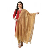 Gold Chanderi self-design dupatta for women's festive occasions, free size length, variations in product color may occur