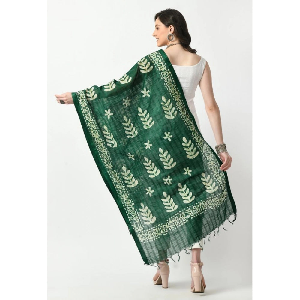 Green cotton printed dupatta for festive occasions, free size, women's traditional Indian wear