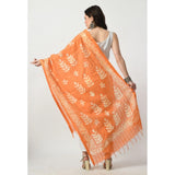 Orange cotton printed dupatta, vibrant design for festive occasions, free size length